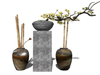 New Chinese Style Pottery Pot Decorations Potted Ornaments Vase Pottery Pot Plants 3d model