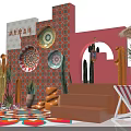 Vibrant Festival Decoration Scene With Colorful Patterns Cacti Green Plants Archway And Steps