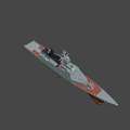 Game Movie Character Warship 3D Model With Gray Hull Red Bottom Radar Weapon Systems 3d model