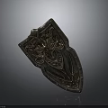 Medieval Fantasy Bronze Shield With Intricate Dragon Carvings And Rivet Edges