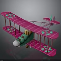 Space and Aerospace Themed Pink Green Biplane Model Display with Detailed Design