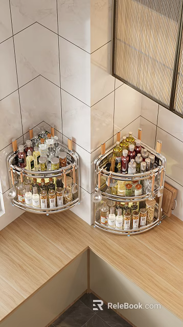 Stainless Steel Multi Layer Kitchen Corner Spice Rack With Glass Jars 3d model 
