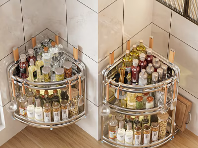 Stainless Steel Multi Layer Kitchen Corner Spice Rack With Glass Jars 3d model
