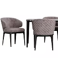 Modern Dining Table Set With Marble Top Gray Quilted Back Chairs And Black Legs