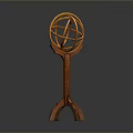 Vintage Wooden Armillary Sphere With Ornate Circular Rings And Tripod Stand