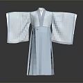 Woman Wearing Light Blue Traditional Kimono With Wide Sleeves And Obi Belt