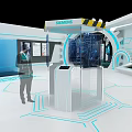 Futuristic Control Room Interior With High Tech Blue White Design And Circular Console Screens