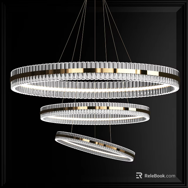 Modern Circular Multi Layer Crystal Chandelier With Gold Frame And Transparent Crystals 3d model 
