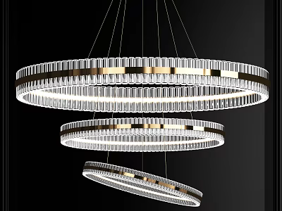 Modern Circular Multi Layer Crystal Chandelier With Gold Frame And Transparent Crystals 3d model