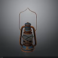 Vintage Kerosene Lamp Design With Blue Red Metal Frame And Glass Shade