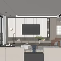 Modern Living Room Interior With Large Windows TV Wall Sofa And Decorative Plant