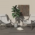 Two Light Leather Lounge Chairs With Wooden Legs And Green Plant On Wooden Floor