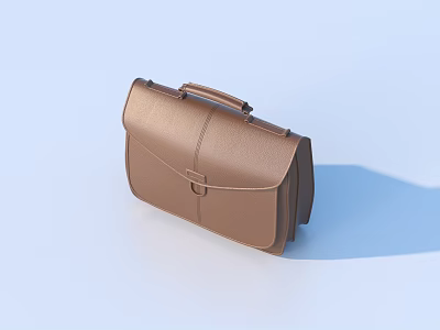 Brown Leather Briefcase With Hand Strap And Buckle Closure On Light Blue Background 3d model