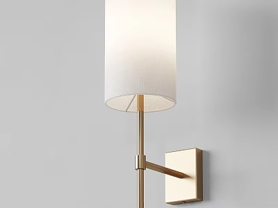 Modern Golden Wall Lamp with White Fabric Lampshade Mounted on Gray Wall 3d model