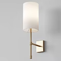 Modern Golden Wall Lamp with White Fabric Lampshade Mounted on Gray Wall
