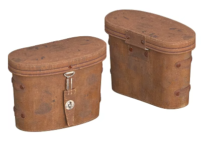 Vintage Brown Leather Boxes With Worn Texture Oval Shape And Metal Rivets 3d model