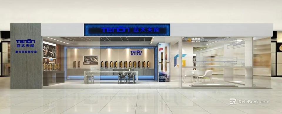 Modern RERON Mall Store with Smart Lock Display Cabinets and Bright Glass Interior Area 3d model 