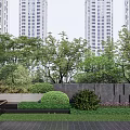 Modern Landscape Wall With High Rise Buildings Green Plants And Lush Bushes