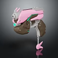 Pink And Gray Weapon With Green Glowing Parts Rabbit Ear Decorations And Brown Base