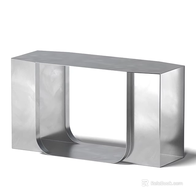 Modern Silver Metal Side Table with Smooth Surface and U Shaped Structure for Living Room 3d model 