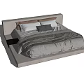 Modern Double Bed Design With Upholstered Headboard Gray Bedding And Side Table 3d model