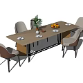 Modern Wooden Dining Table Set With Four Chairs And Tableware Decorations 3d model