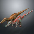 Two Vibrant Dinosaurs Displaying Orange Green And Red Striped Patterns