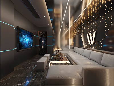 Elegant Modern KTV Interior Design With Large Screen TV Luxury Sofa And Lighting 3d model