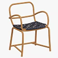Modern Wooden Chair Design With Curved Arms And Woven Pattern Seat