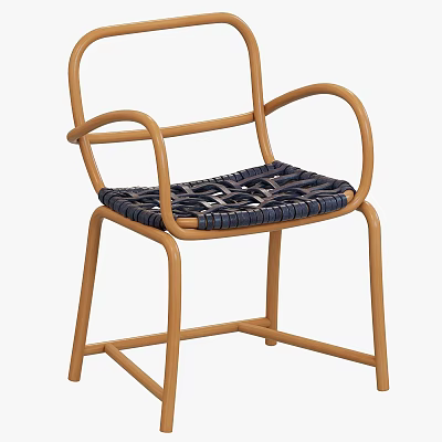 Modern Wooden Chair Design With Curved Arms And Woven Pattern Seat 3d model