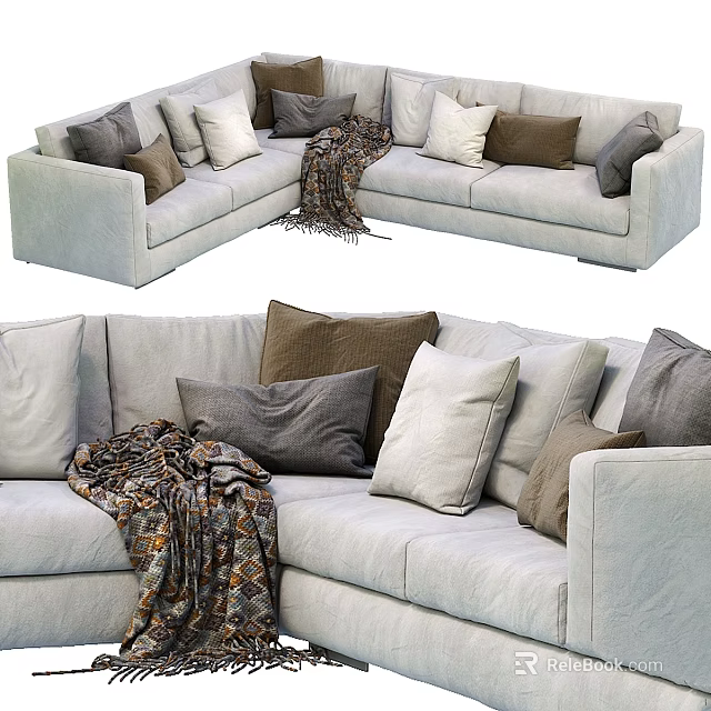 Modern Two Seater Sofa With Decorative Pillows And Cozy Throw Blanket 3d model