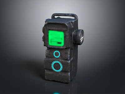 Portable Computer Device With Green Screen Black Casing Circular Buttons And Control Knob 3d model