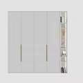 Modern Decorative Cabinet With White Doors Metal Handles Open Shelves Books And Vases