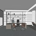Modern Office Interior Design With Shelves Books Computer Desk And Ergonomic Chairs