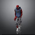 SpiderMan Character Walking Pose In Blue Hoodie Red Sleeves Gray Pants White Shoes