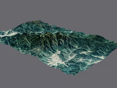 3D Landscape Model of Mountain Ranges With Green Vegetation And White Patches 3d model