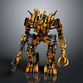 Yellow And Black Mech Robot Character With Weaponized Arms And Mechanical Design