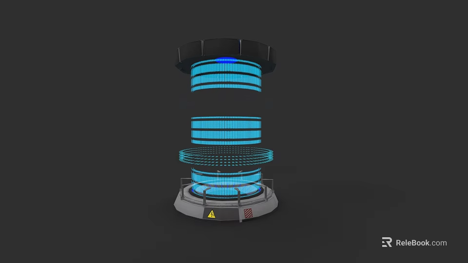 Cylindrical Electronic Device With Multi Layer Blue Light Rings And Warning Sign Base 3d model 