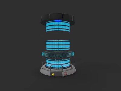 Cylindrical Electronic Device With Multi Layer Blue Light Rings And Warning Sign Base 3d model