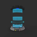 Cylindrical Electronic Device With Multi Layer Blue Light Rings And Warning Sign Base