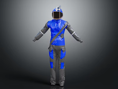 Blue And Gray Functional Outfit With Reflective Details Helmet Visor And Crossbody Bag 3d model