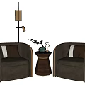 Leisure Sofa Set With Two Dark Upholstered Armchairs Small Side Table And Floor Lamp 3d model