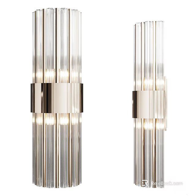 Modern Wall Lamps With Vertical Glass Stripes Chrome Base And Illuminated Design 3d model 