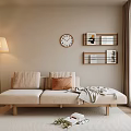 Modern Three-Seat Sofa Multi-Seat Sofa Floor Lamp Wall Decorated Bookshelf 3d model