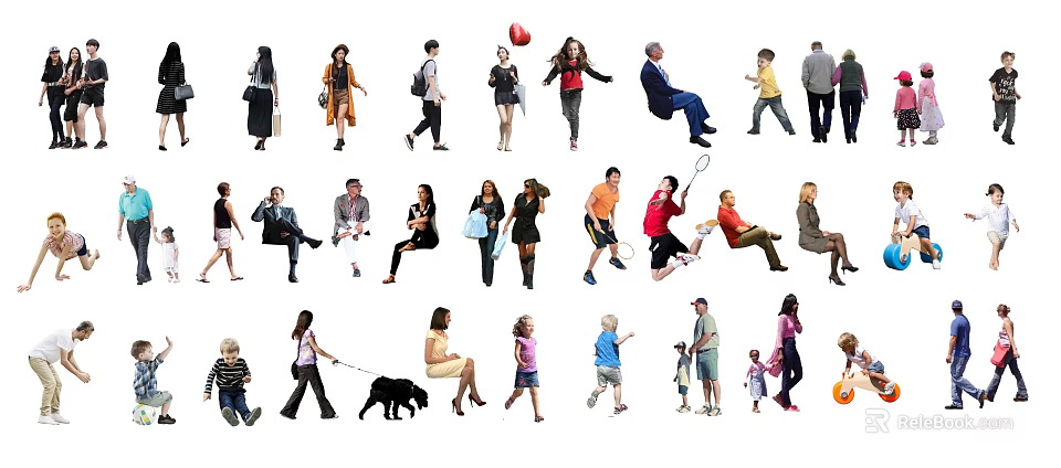 People Engaged in Diverse Activities Such as Walking Playing Sitting and Chatting 3d model 