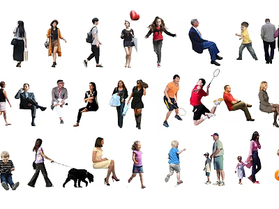 People Engaged in Diverse Activities Such as Walking Playing Sitting and Chatting 3d model