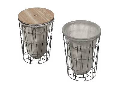 Metal Wire Storage Baskets With Wooden Lid And Fabric Liner 3d model