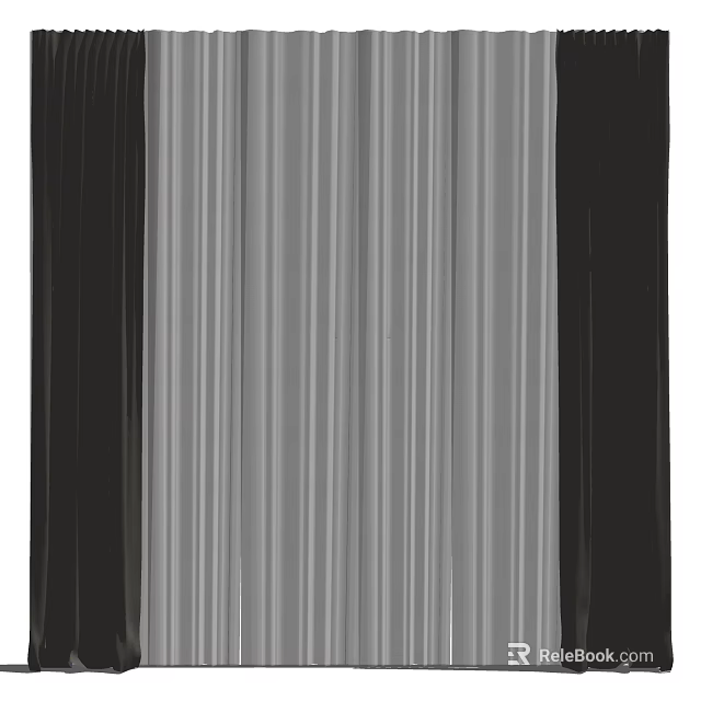 Modern Gray And Black Striped Curtains For Elegant Home Window Decor 3d model 