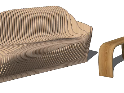 Wooden Outdoor Chair With Ribbed Design Modern Style And Matching Side Table For Garden Patio Seating 3d model