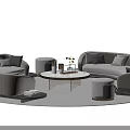 Modern Circular Living Room Sofa and Coffee Table Set with Curved Design and Ottoman Stool
